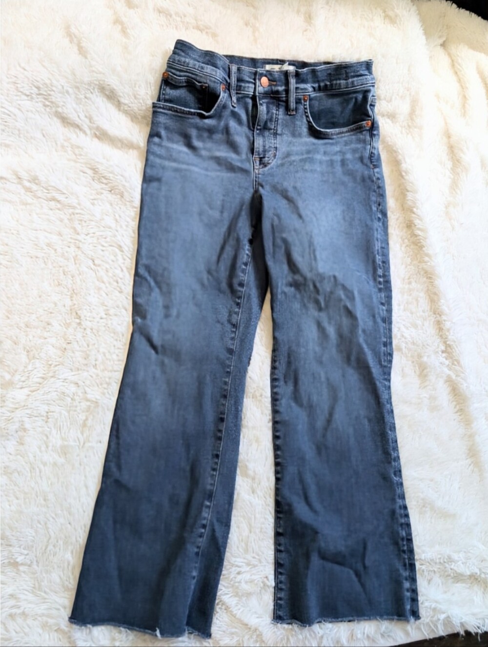Madewell Blue Raw Hem Mid Rise Kick Out Wide Leg Ankle Denim Jeans Size 29